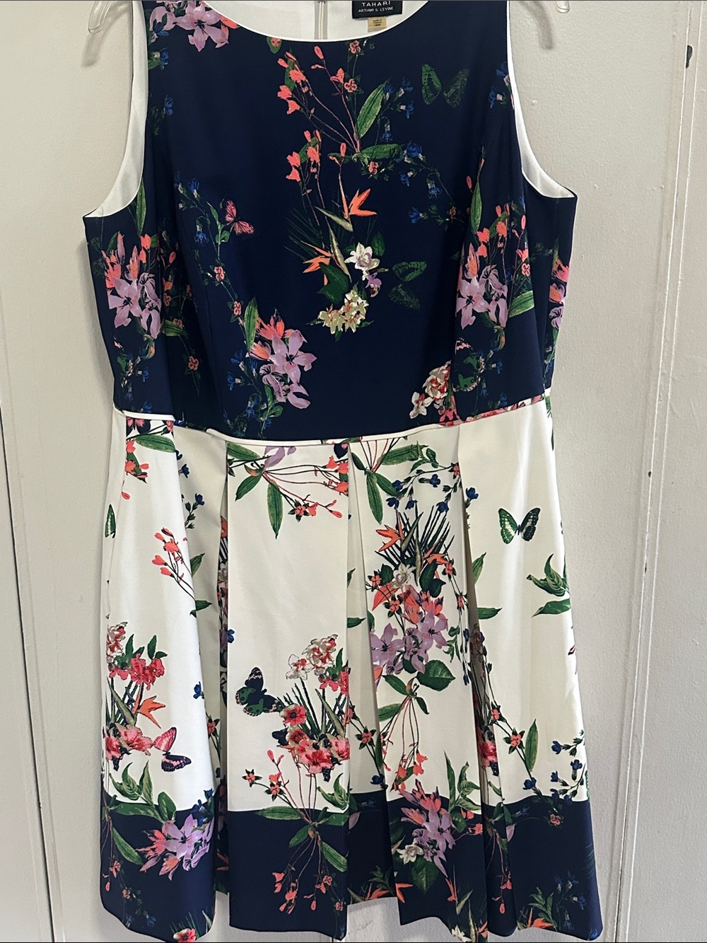 Tahari ASL Navy and White Floral Fit-and-Flare Kids Dress